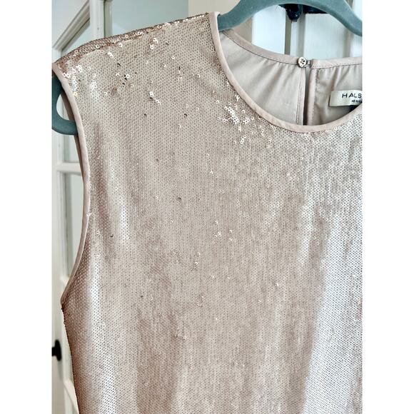 Halston Sequin Shift Dress – Blush Pink, Size 6 - Picture 5 of 7